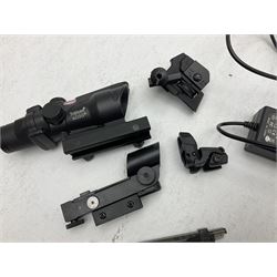 Combat Machine lithium battery powered airsoft BB rifle, 'Complete AEG Series' to fire 5mm pellets, with adjustable length stock L69cm non-extended; with six magazines, Trijicon ACOG red dot telescopic sight, battery charger etc (NO BATTERIES)