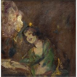 Manner of Walter Richard Sickert A.R.A. (British 1860-1942): Music Hall Girl, oil on canvas unsigned 20cm x 19cm