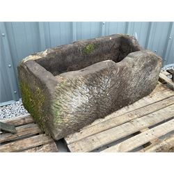 Large 18th/19th century weathered sandstone trough planter, rectangular form with deep dugout centre, hewn sides 

Location: Duggleby Storage, Scarborough Business Park YO11 3TX