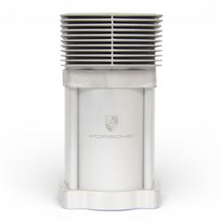 Porsche Design Mahle Cylinder wine cooler, with Porsche emblem etched to the front, boxed, H23cm 