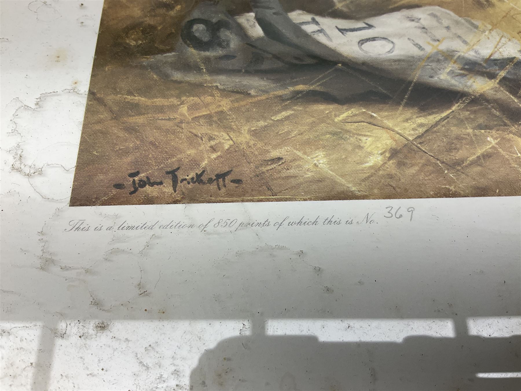 After Claude Monet (French 1840 - 1926): 'San Giorgio Maggiore', colour print; After Adolf Sehring (American 1930-): Summer Daydream, textured print; after John Trickett (British 1952-): Spaniel Puppy, colour print signed together with two needleworks (5)