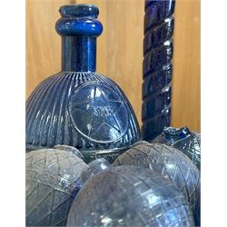 Collection of Victorian Bristol blue glass fire grenades, including an intact 'Star Hardens hand grenade fire extinguisher,' six smaller examples, some reading WW Greener, and a Minimax patent. (8) - COLLECTION BY APPOINTMENT FROM: The White House, Thirsk Road, Easingwold, York, YO61 3NF - CALL 01723 507111 TO ARRANGE