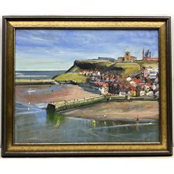 Malcolm Ludvigsen (British 1946-): 'Whitby' East Cliff, oil on canvas signed, titled and dated March 31 (Easter) 2013 verso 60cm x 75cm