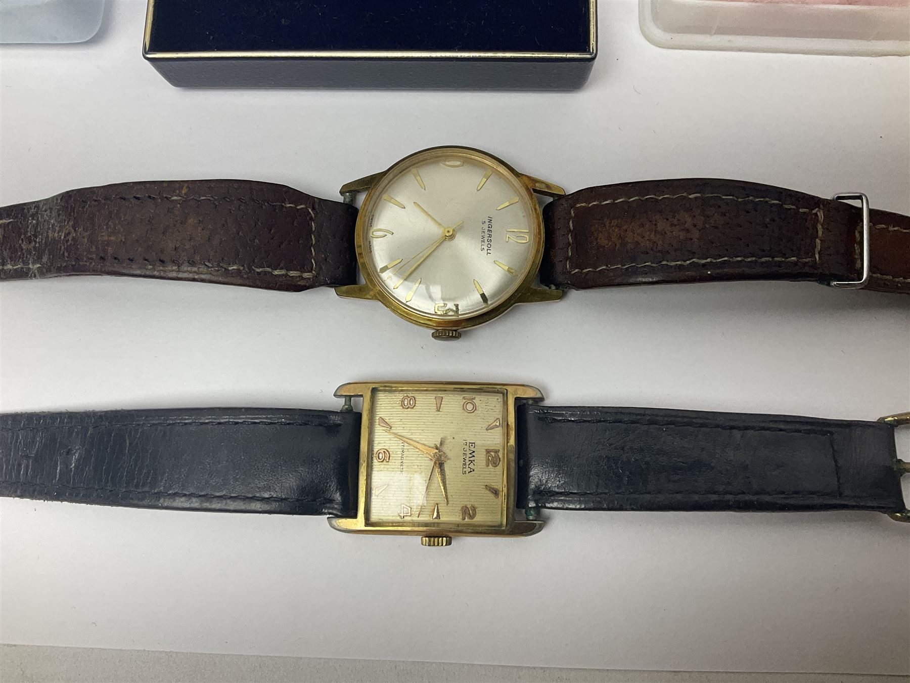 Scottish silver Ola Gorie arctic tern brooch and a matching pair of earrings, 9ct gold stud earrings, collection of costume jewellery, three wristwatches including Ingersoll and Rotary, a Freeman's Alright pocket watch and a continental silver fob watch stamped 935