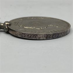 Victoria Long Service in the Volunteer Force Medal awarded to 369 Bombr. W. Woodward 1st Lincs. V.A.; and reproduction Victoria India Medal with Lucknow clasp; both with ribbons (2)