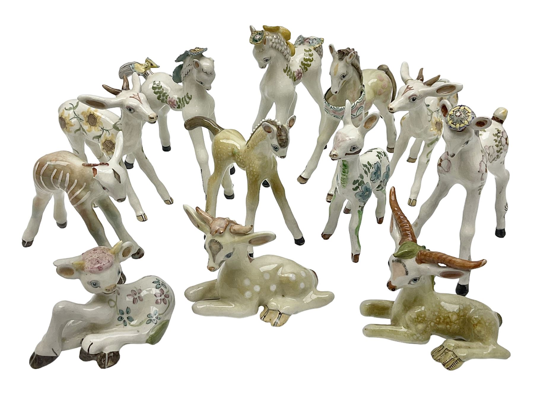 Basil Matthews figures, comprising horses, deer and fawns, all with painted mark beneath, largest H14cm