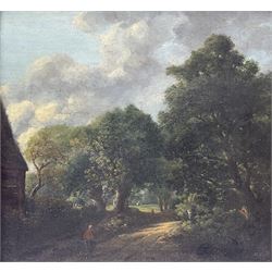 Patrick Nasmyth (Scottish 1787-1831): Figure on a Country Path, oil on canvas signed verso 25cm x 26cm