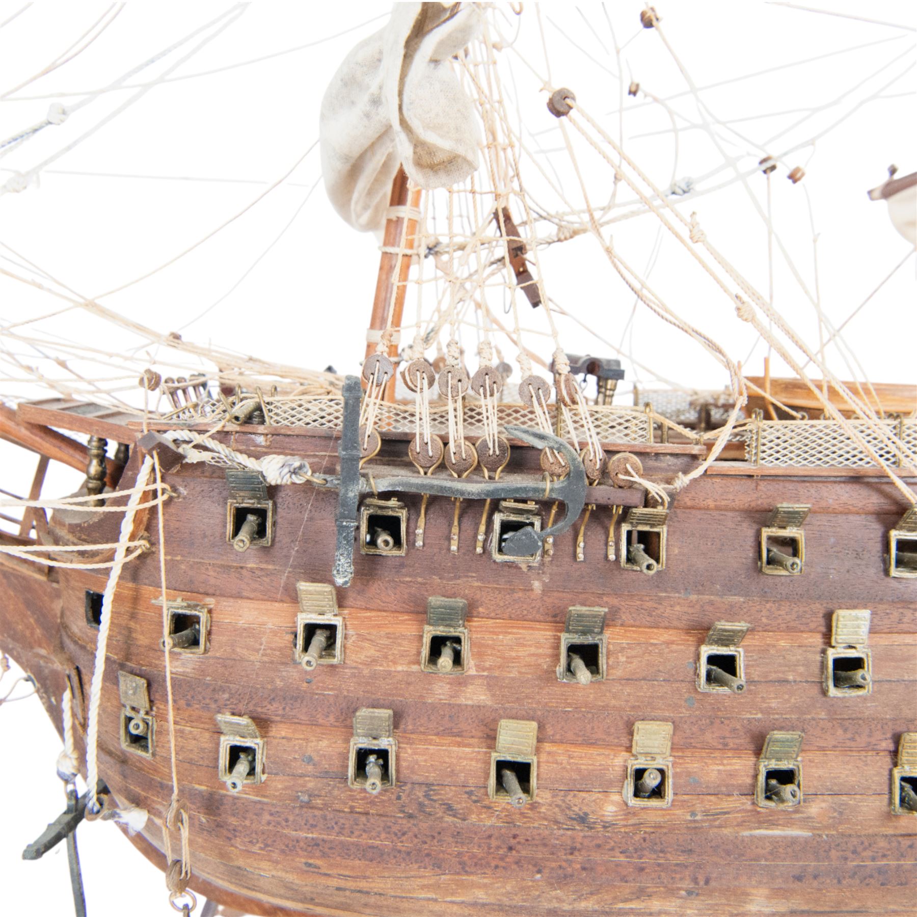 Wooden scale model of HMS Victory, upon a wooden stand with name plaque, H72cm L92cm