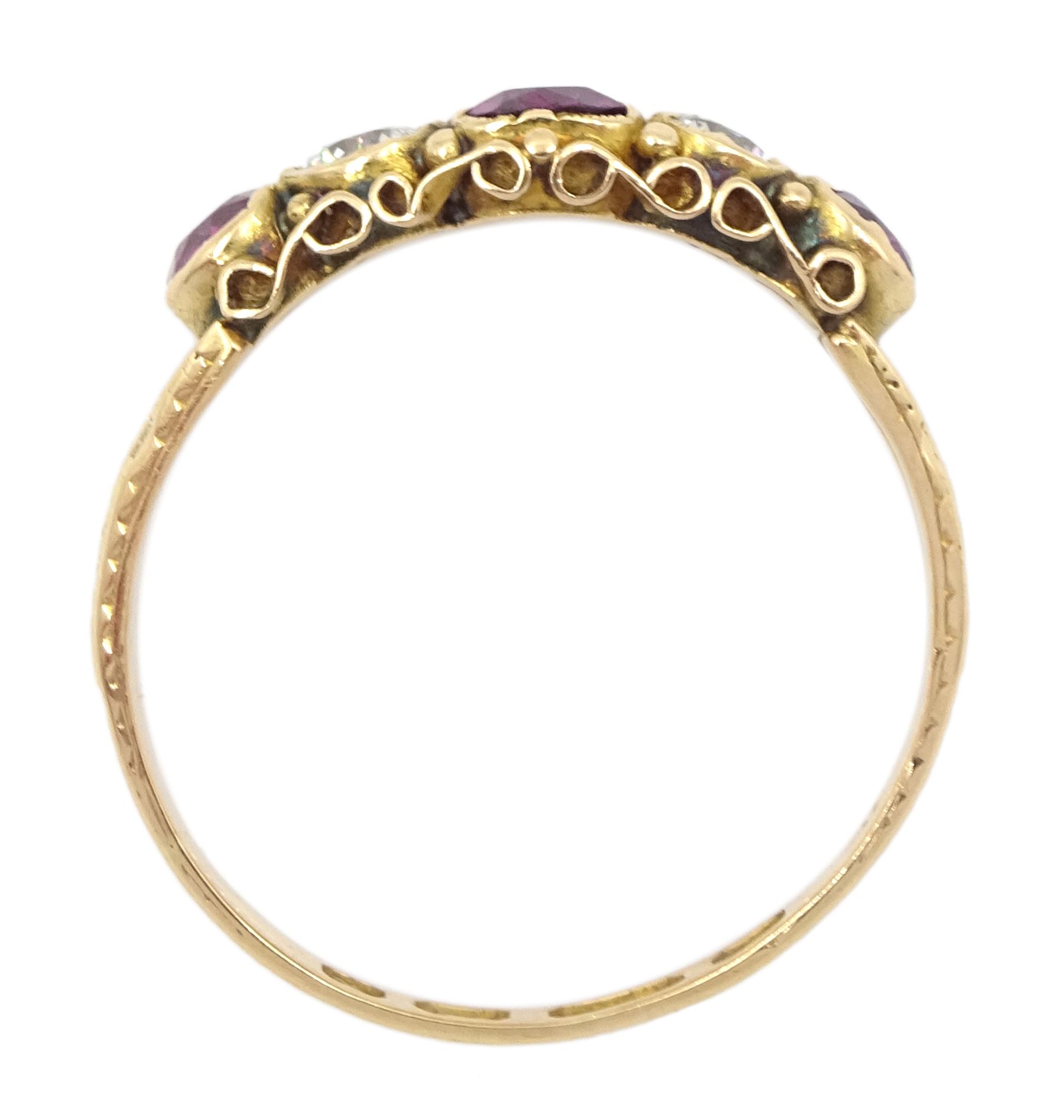 Victorian 15ct gold five stone clear and purple paste ring, Birmingham 1866