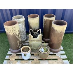 Collection of six Victorian terracotta chimney pots and three small plant pots - THIS LOT IS TO BE COLLECTED BY APPOINTMENT FROM DUGGLEBY STORAGE, GREAT HILL, EASTFIELD, SCARBOROUGH, YO11 3TX