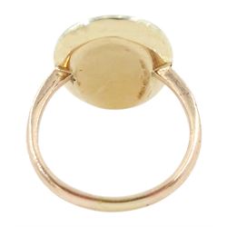 19th century 9ct gold diamond portrait ring, set with an oval miniature of a woman in 18th century dress on ivory, under a glazed panel, with rose cut diamond surround, on later shank. This lot has been registered for sale under Section 10 of the APHA Ivory Act