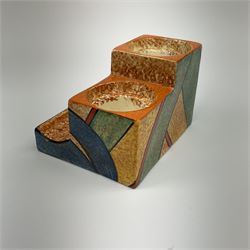 A Clarice Cliff Bizarre Cafe au lait double cube inkwell with pen tray, decorated in the Berries pattern, with printed mark to base, and shape number 462, H7cm W10cm. 