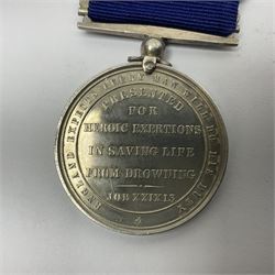 Shipwrecked Fishermen and Mariners Royal Benevolent Society silver medal engraved George Hoole 1858; with blue ribbon