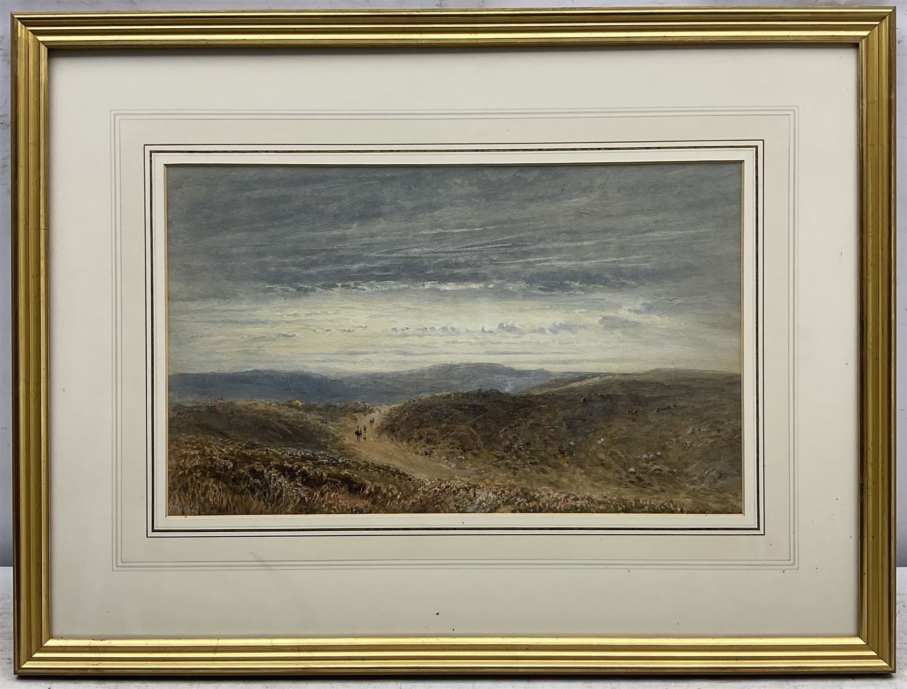 George Weatherill (British 1810-1890): Track on the North Yorkshire Moors, watercolour signed indistinctly dated '77?, 25cm x 42cm