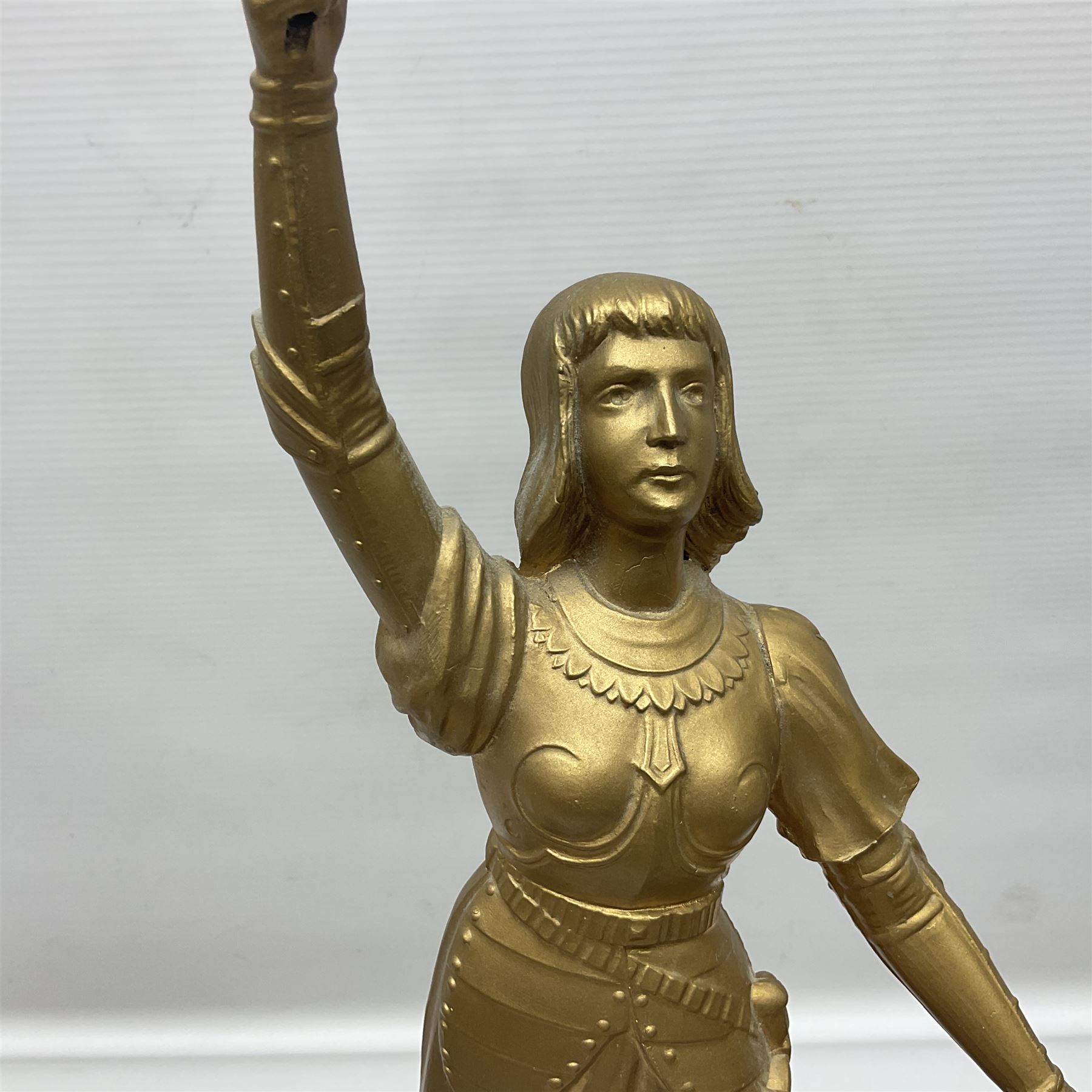 After Guillaume Coustou, pair of spelter Marley Horses, together with Jeanne D Arc figure, largest H48cm