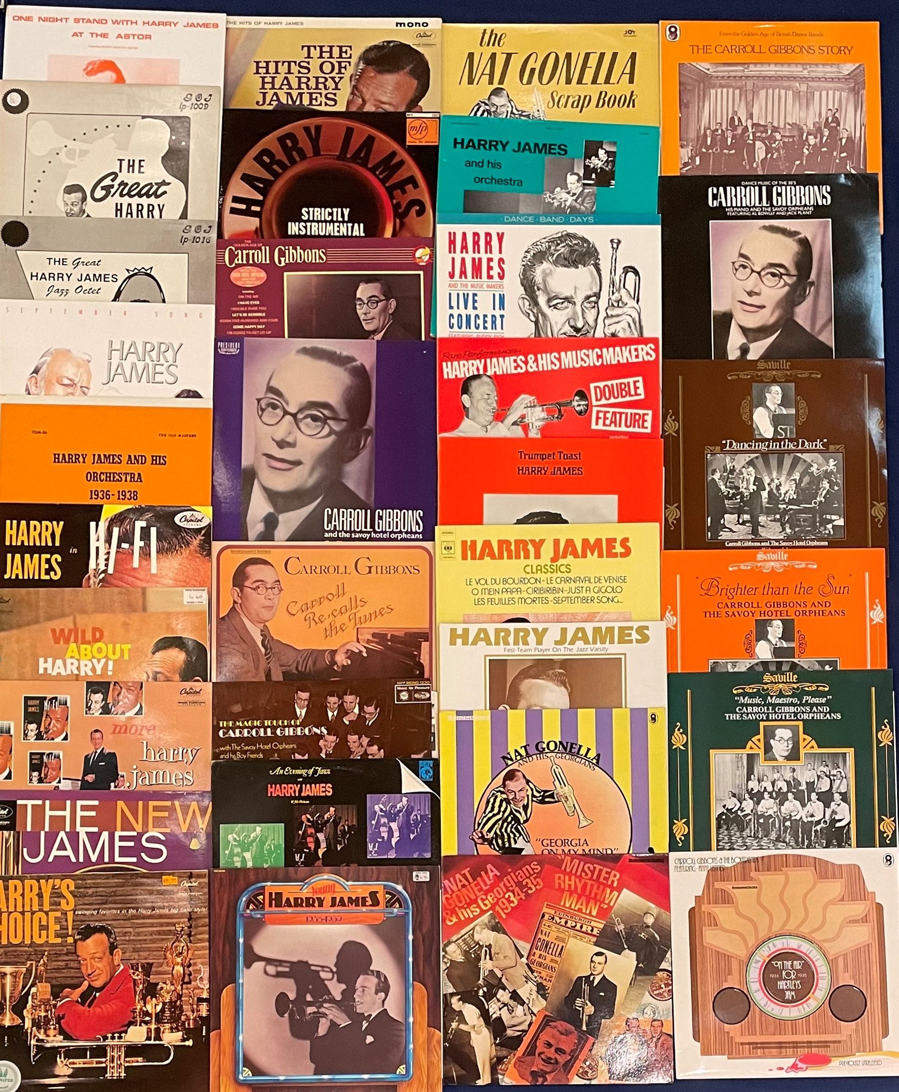Mostly Jazz vinyl records including 'Benny Goodman Live at Carnegie Hall 40th Anniversary Concert' two record set, 'Capitol Jazz Classics Bebop Spoken Here Benny Goodman Charlie Barnet', 'Dinah Washington The Jazz Sides The EmArcy Jazz Series', 'Nat Gonella And His Trumpet', 'Harry James First-Team Player On The Jazz Varsity' etc, approximately 120 