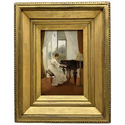 Albert Ludovici Jnr. (British 1852-1932): The Piano Recital, oil on panel signed 24cm x 16cm