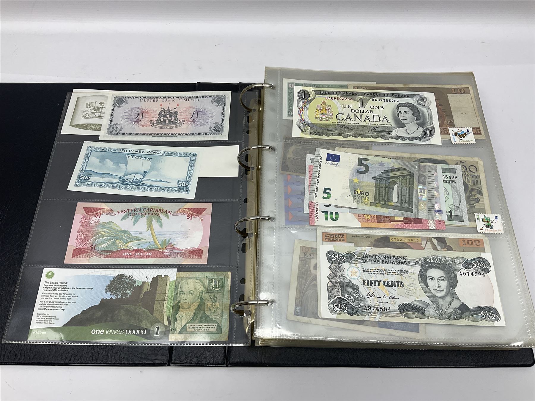 World and Great British banknotes to include Brazil, Canada, France, Germany, Ghana, Indonesia, Iraq, Hong Kong, Hungary, Japan, Vietnam, Zimbabwe, a collection of Chinese ‘Hell Money’, and quantity of ‘De La Rue Systems’ test notes, housed in ring binder and loose
