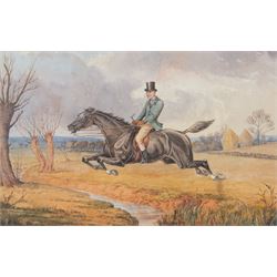 English School (Late 19th Century): Gentlemen and their Horses, set of three watercolours signed with monogram JHD?, 15cm x 24cm (3)