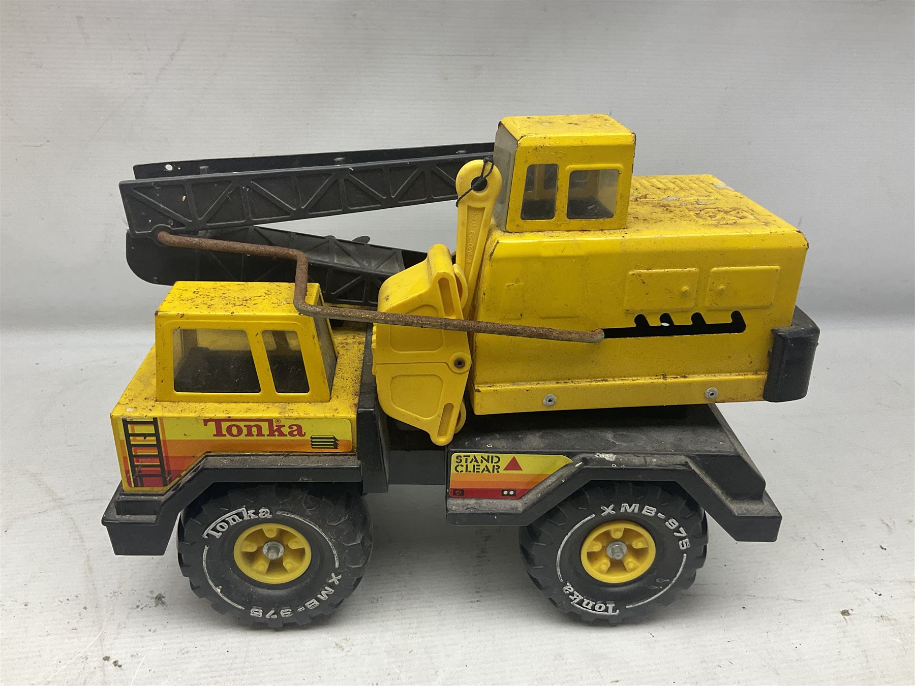 Tonka - five large scale pressed steel vehicles comprising Cement Mixer, Mobile Crane, Bulldozer and two Dumper Trucks (5)