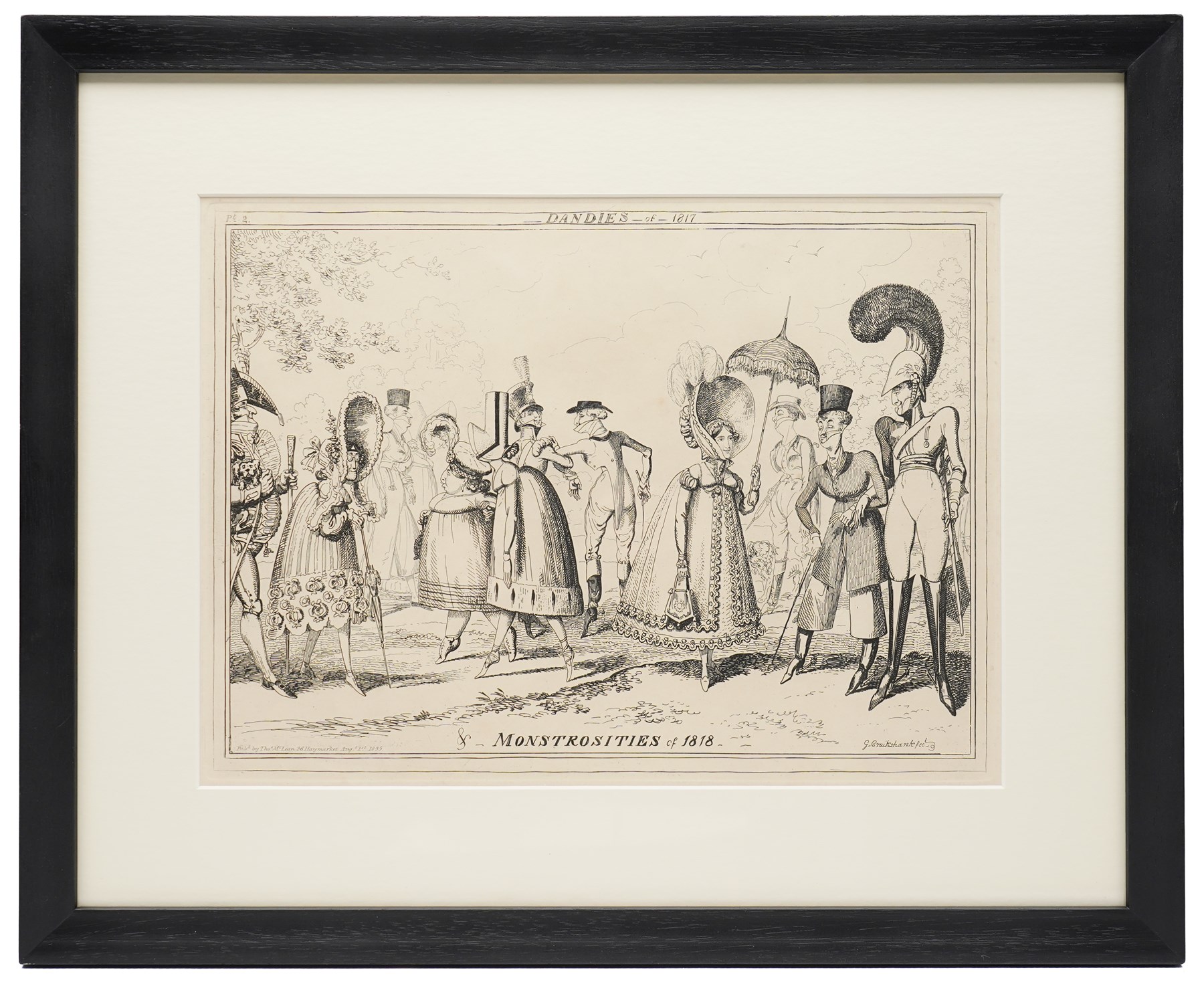 George Cruikshank (British 1792-1878): Monstrosities of 1824 and Monstrosities of 1818, pair of monochrome engravings max 24.5cm x 35cm (2)