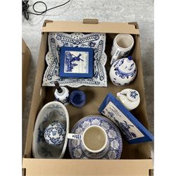Collection of Japanese Kutani Eggshell tea service components, together with a large collection of blue and white ceramics including Heineken Delft Blue hand-painted tankard, Royal Goedewaagen Blue Delft decanter bottle and Elesva Holland jar