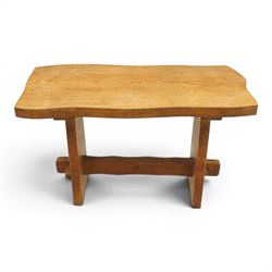 Acornman - rustic oak console table, shaped rectangular top, on shaped end supports, unite...