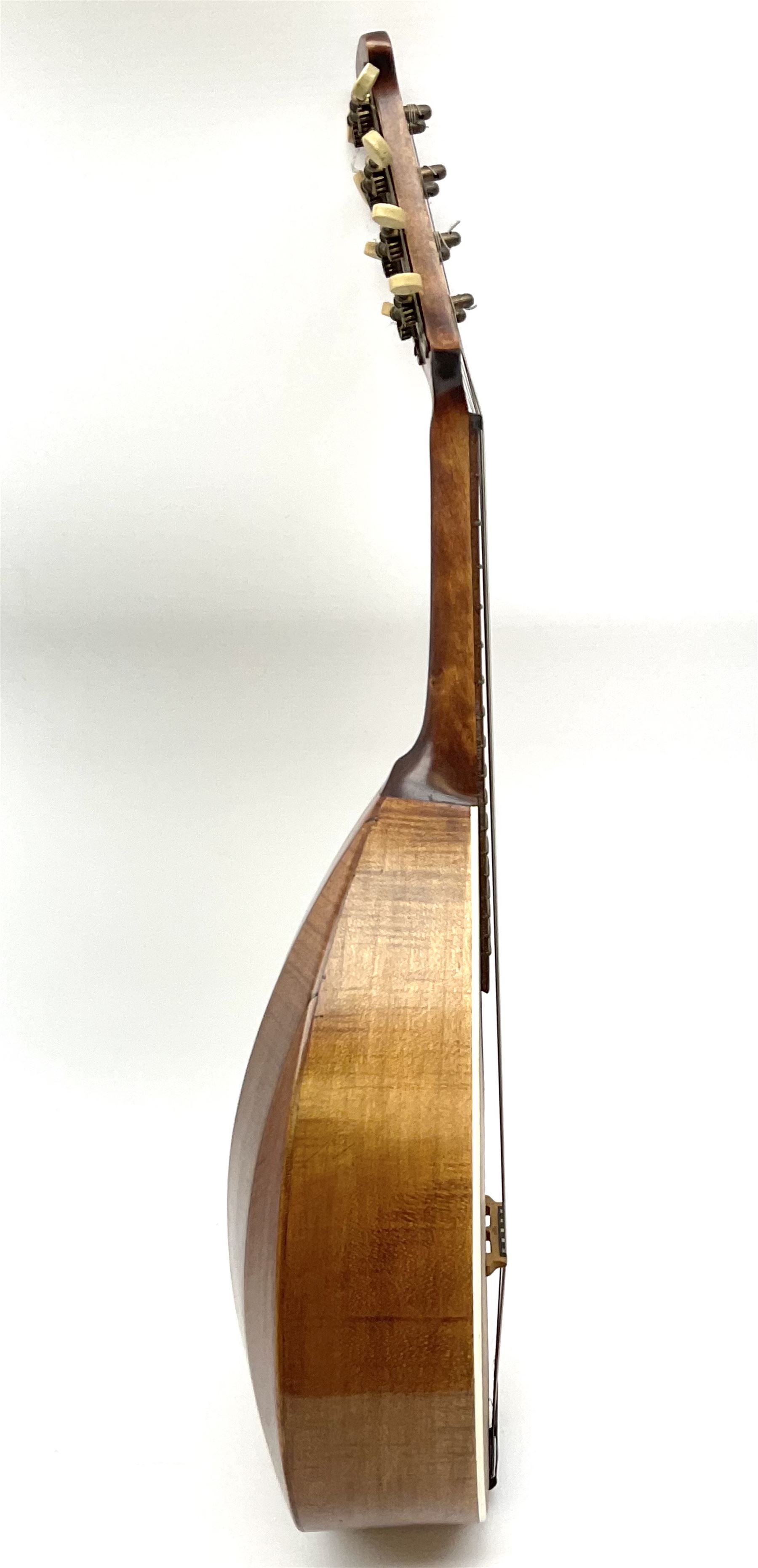 Melody-Uke four-string ukelele banjo, makers plaque to head stock L59cm; and Italian eight-string lute-back mandolin with mahogany stained segmented maple back and spruce top L59cm (2)