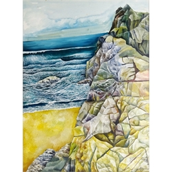  John Aspden (Contemporary Northern British): Cliff Rocks by the Sea, oil on canvas signed and dated 2002, 79cm x 59cm  