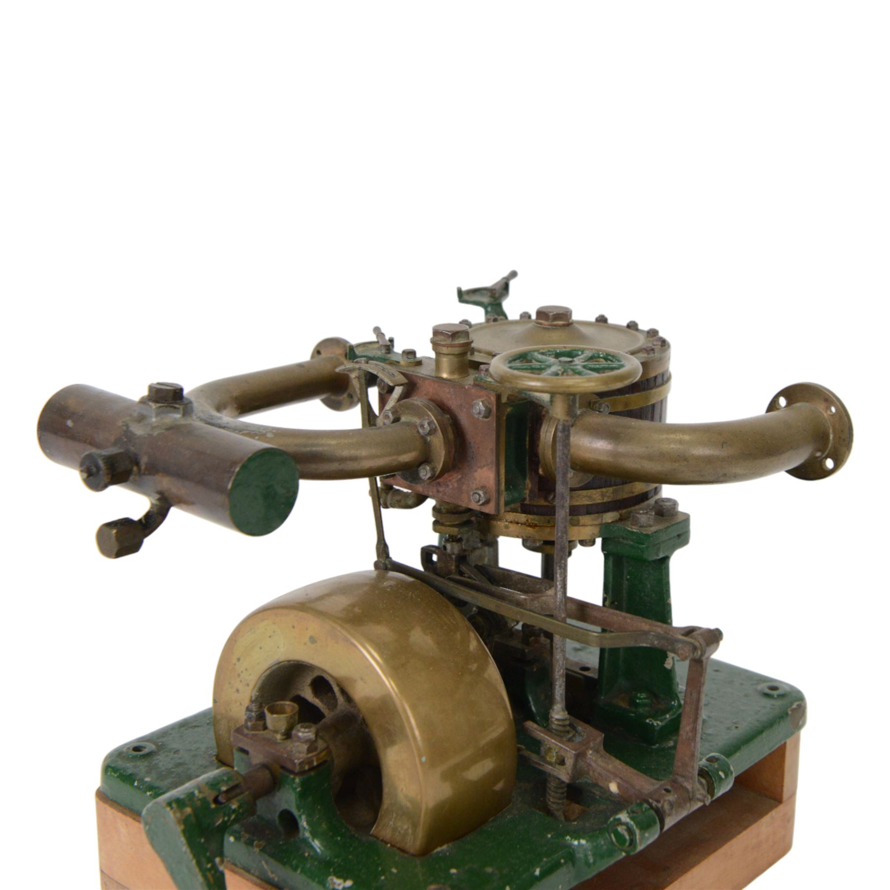 Scratch built single cylinder stationary steam engine, with Stephenson's link motion, circa 1900, H16cm