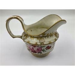 19th century Thomas Goode and Co jug, hand painted with floral sprays and sprigs within a gilt rim, with black mark beneath, together with another similar example unmarked, H11cm