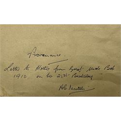 Alfred Augustus Glendening Snr. (British 1840-1921): Cattle and Sheep beside the River Dee, pair oils on board and canvas signed with monograms and dated '09, 19cm x 29cm (2)
Provenance: with original hand written letter of provenance from Uncle Bob (R W Cameron, Tailor of Queen's Road, London) gifting the pictures to his niece Diddy for her 21st Birthday dated March 1st 1910