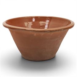 Very large 19th century terracotta pancheon, of typical tapering circular form, with brown...