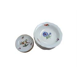 Set of six 20th century small Meissen bowls, each with floral decoration, together with five Herend pin dishes, each decorated with birds