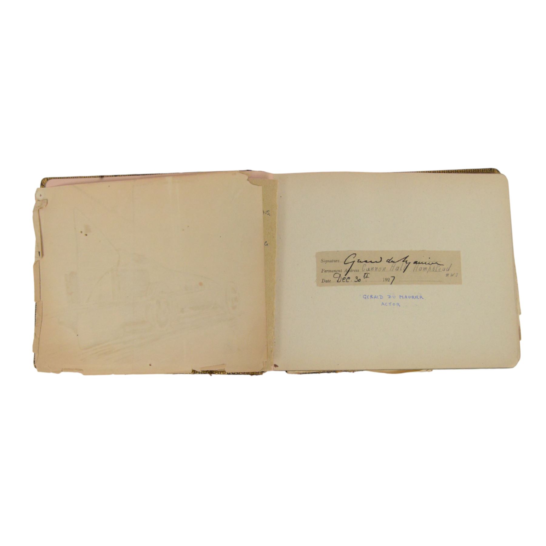 1920s/30s autograph album, with signatures including Oswald Mosley, Noel Coward, Sir Malcolm Campbell, Gerald Du Maurier and Seymour Hicks, in tooled leather album with gilt lettering