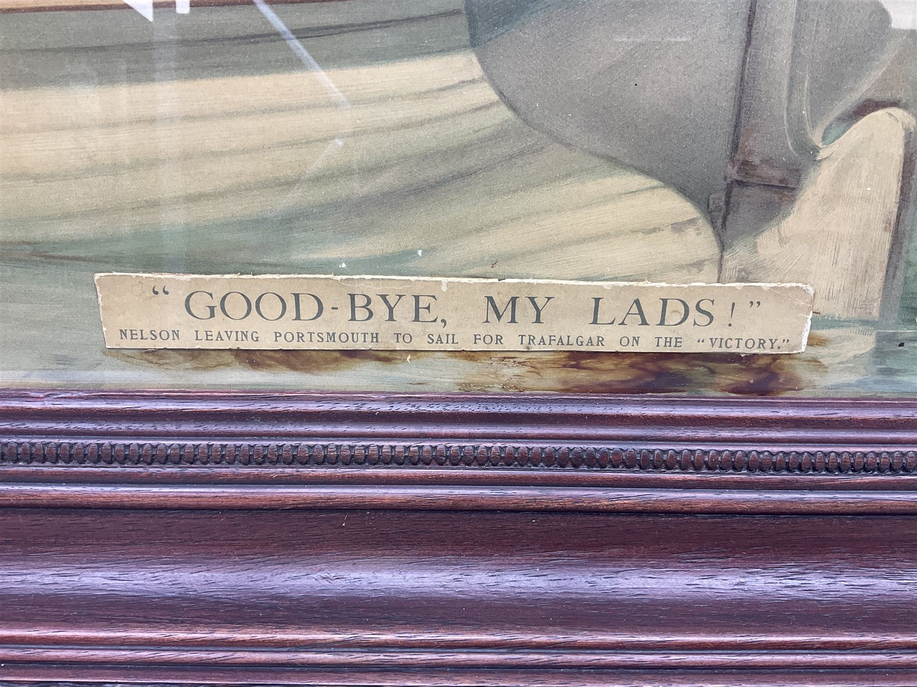 After Fred Roe, pair of colour prints of Lord Nelson, one titled 'Good-bye My lads', the other depicting Nelson walking through the streets of Portsmouth, 52 x 81cm, modern mahogany frames (2)