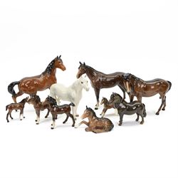 Ten Beswick horse figures, Shetland pony 1648, Foal 915, Connemara etc  
