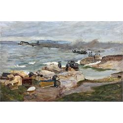 Scottish School (19th/20th century): The Emigrants, likely a view of the Highland Clearances, oil on canvas, possible remains of a signature l.r. 40cm x 60cm