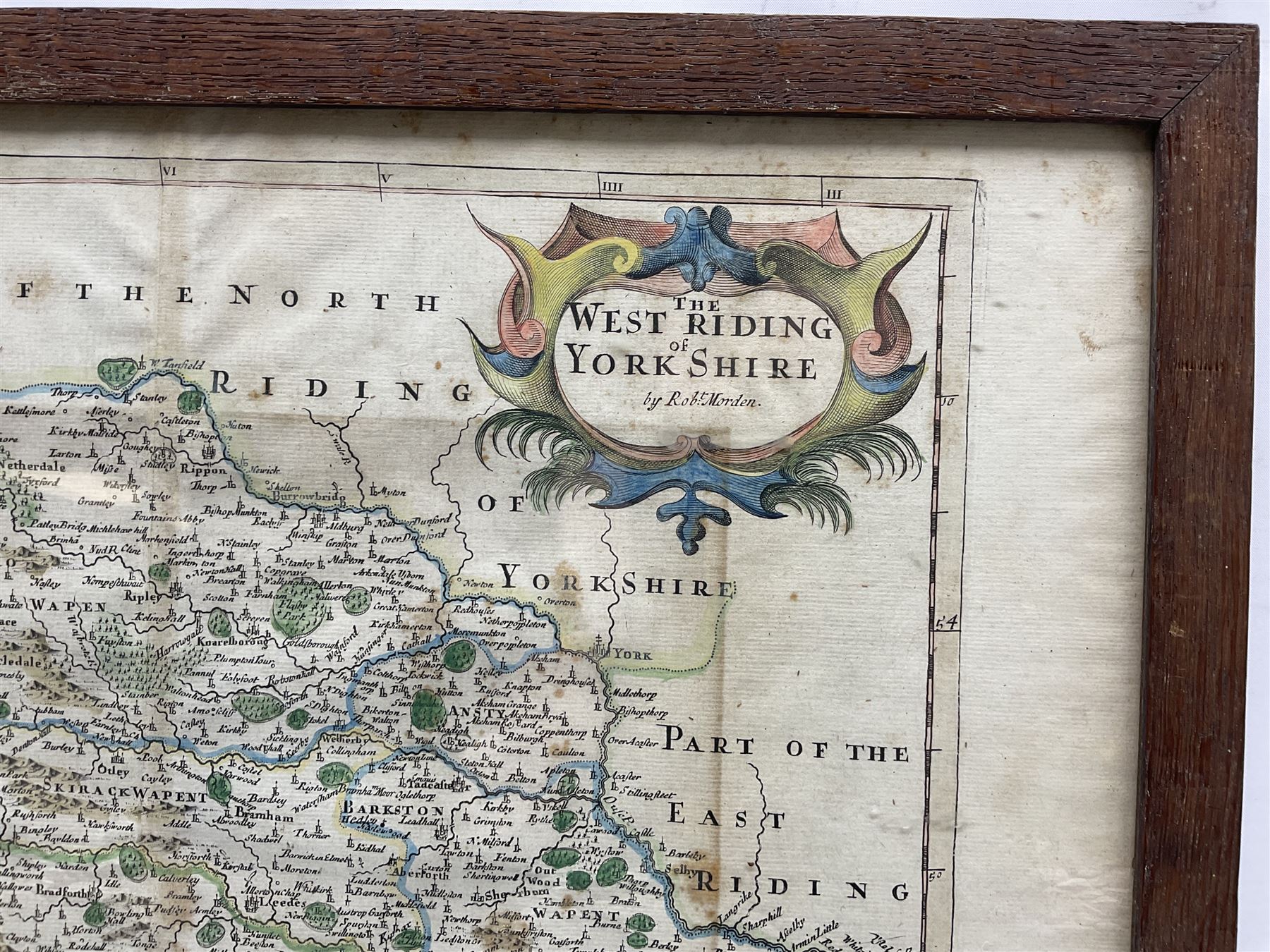 Robert Morden (British 1650-1703): 'The West Riding of Yorkshire',  17th century engraved map with hand-colouring 36cm x 41cm