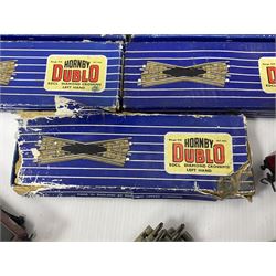 Hornby Dublo - quantity of three-rail track; six Isolating Switch Points and four Diamond Crossings; all boxed; two passenger coaches and three goods wagons; unboxed; etc