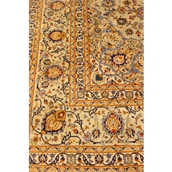  Kashan light green ground, central medallion, floral and foliate field, repeating border, 422cm x 311cm   