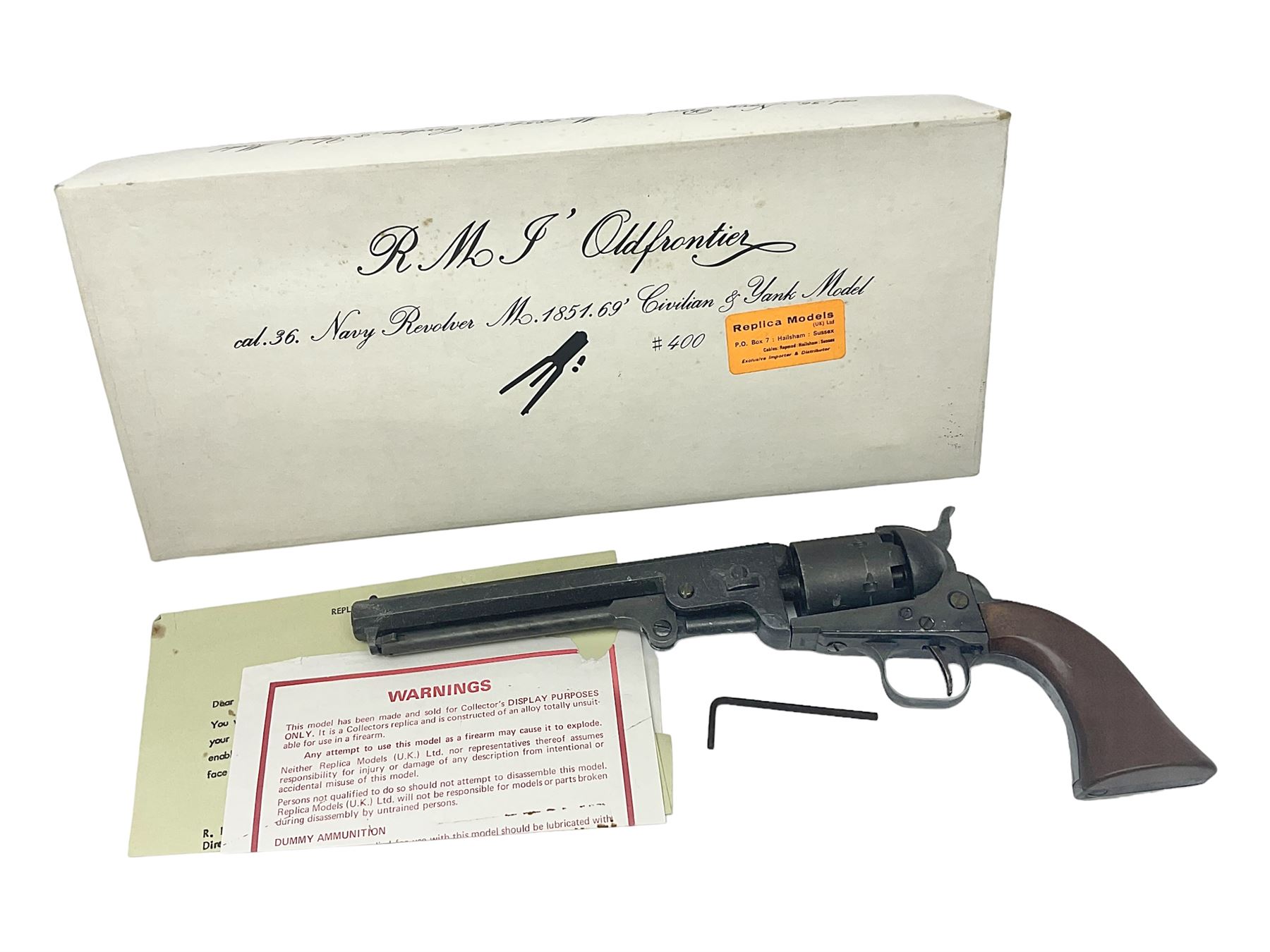 Modern Replica Models Japan non-firing copy of an 1851 Navy percussion cap revolver, .36 cal, boxed with paperwork, L31cm - Disposed 25.06.25 - Notified 24.07.25