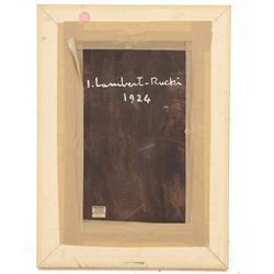 Jean Lambert-Rucki (Polish 1888-1967): Cubist Parisian Street Scene, oil on panel signed 1924, bears artist's studio sale stamp signature and date verso 35cm x 21.5cm