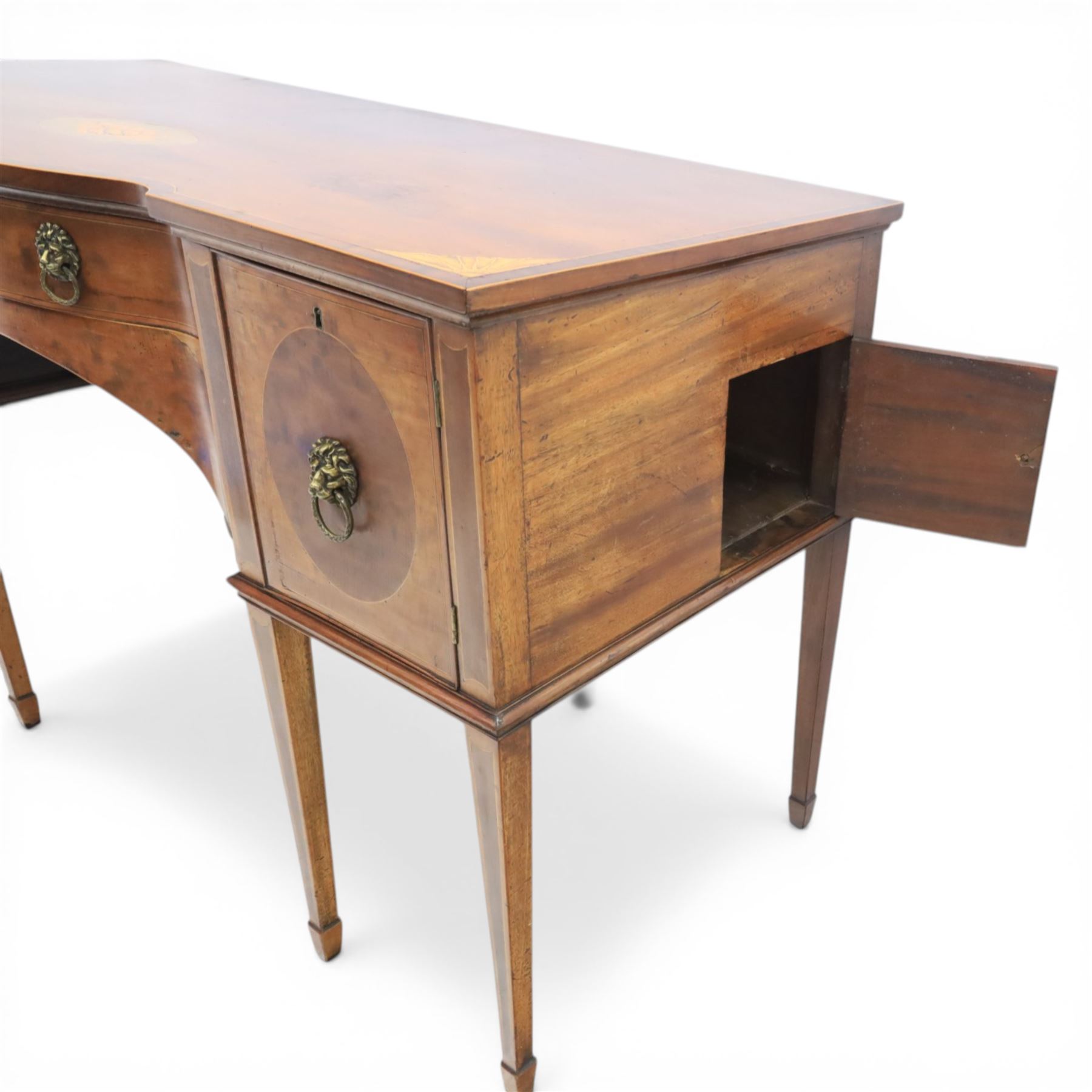 George III Sheraton design serpentine inlaid mahogany and satinwood sideboard