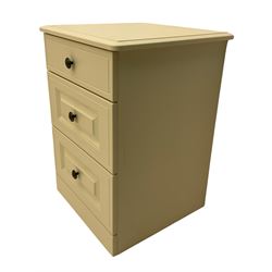 Cream finish two drawer chest W86cm, and matching bedside chest W56cm
