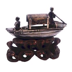 Chinese miniature silver model of a junk