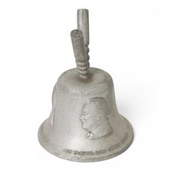 R.A.F. benevolent fund victory bell, cast in metal from German aircraft shot down over Britain 1939-1945, decorated in relief with allied leader, H19cm 