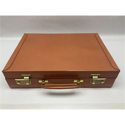 Papworth of Cambridge  leather attaché case, with brass fittings, with internal stationary compartments, H34cm, L47cm 