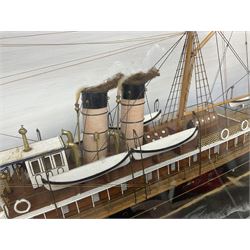 Victorian diorama of scratch built model of steam ship Alexandria, in a glazed case, H41cm, L83cm