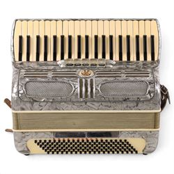 Recanati V Soprani Di Silvio Piano Accordion, 120 bass, with five tone selector keys, silv...